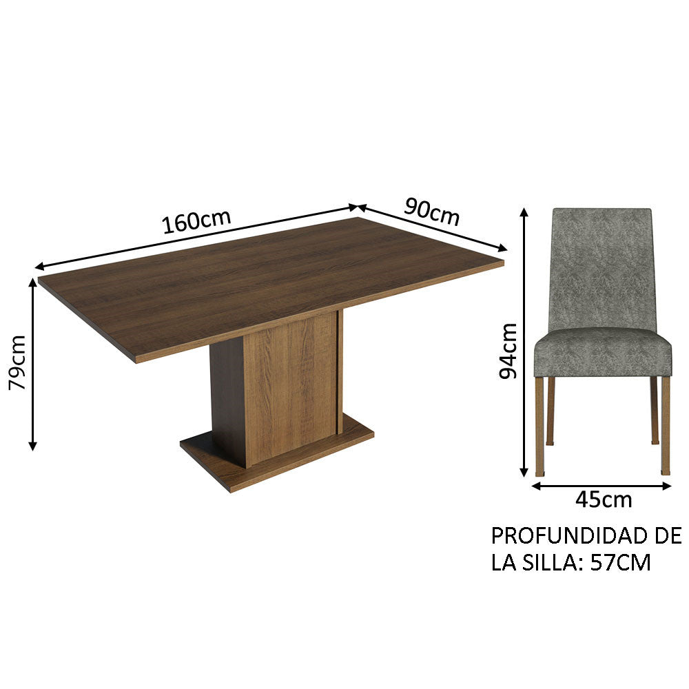 Juego de Comedor Renata con 6 Sillas Marrón/Crema/Gris