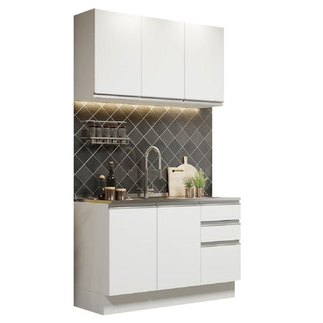 Cocina Compacta 120cm sin Mesón de Acero Blanco Glamy Madesa 01