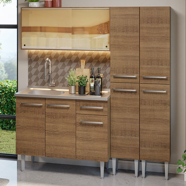 Cocina Compacta 169 cm 9 Puertas 1 Cajón Marrón Emilly Madesa