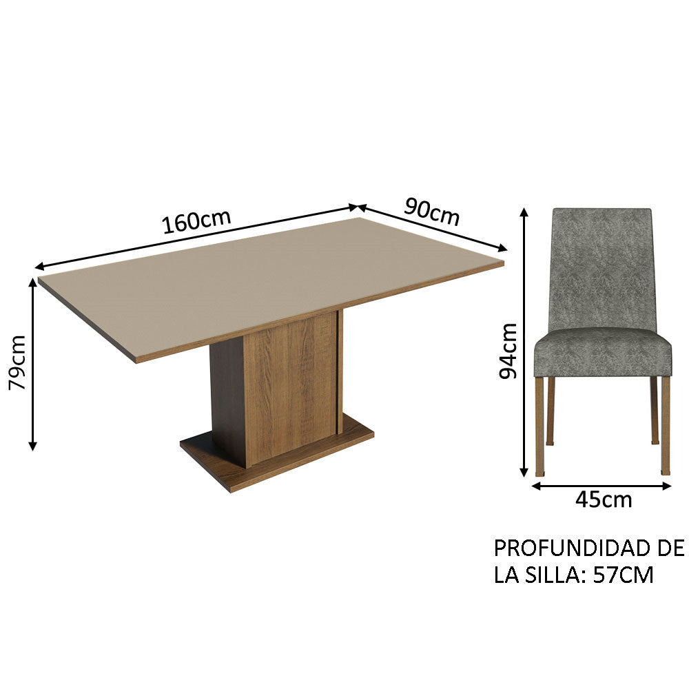 Juego de Comedor Renata con 6 Sillas Marron/Crema/Gris