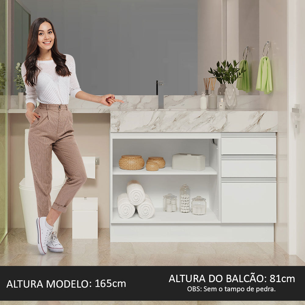 Vanitory para Baño 120cm 2 Puertas 3 Cajones Blanco