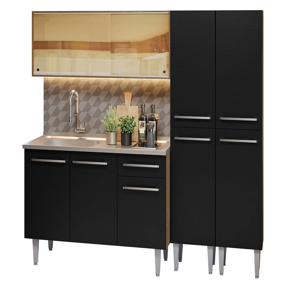 Combo de Cocina 169 cm con Bacha Emilly Marrón/Negro 12