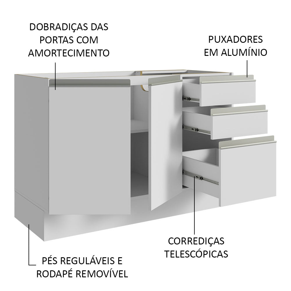Vanitory para Baño 120cm 2 Puertas 3 Cajones Blanco