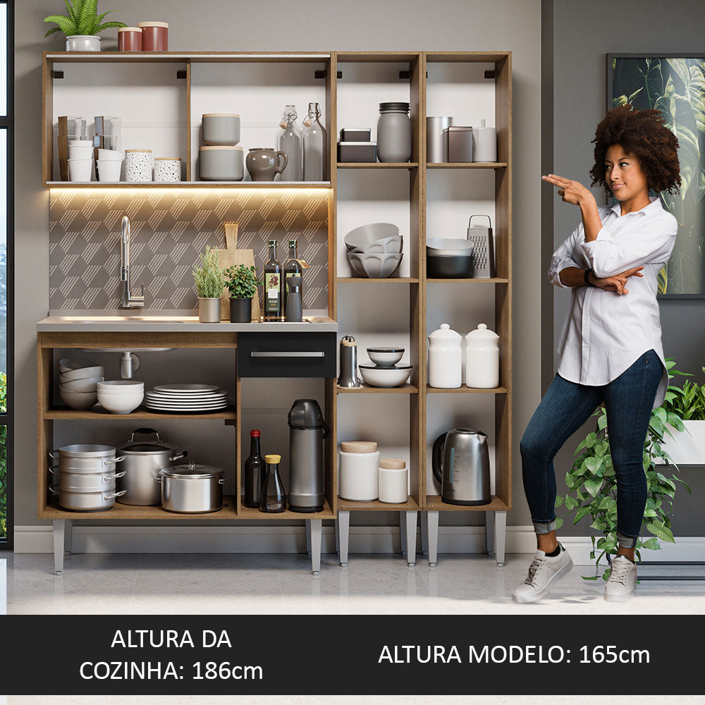 Combo de Cocina 169 cm con Bacha Emilly Marrón/Negro 12