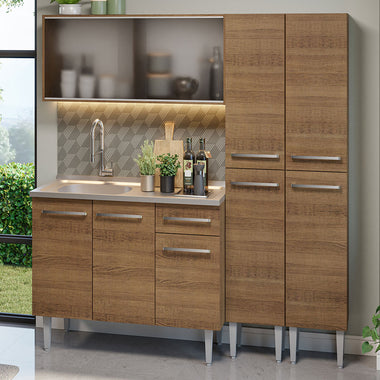 Cocina Compacta 169 cm 9 Puertas 1 Cajón Marrón Emilly Madesa