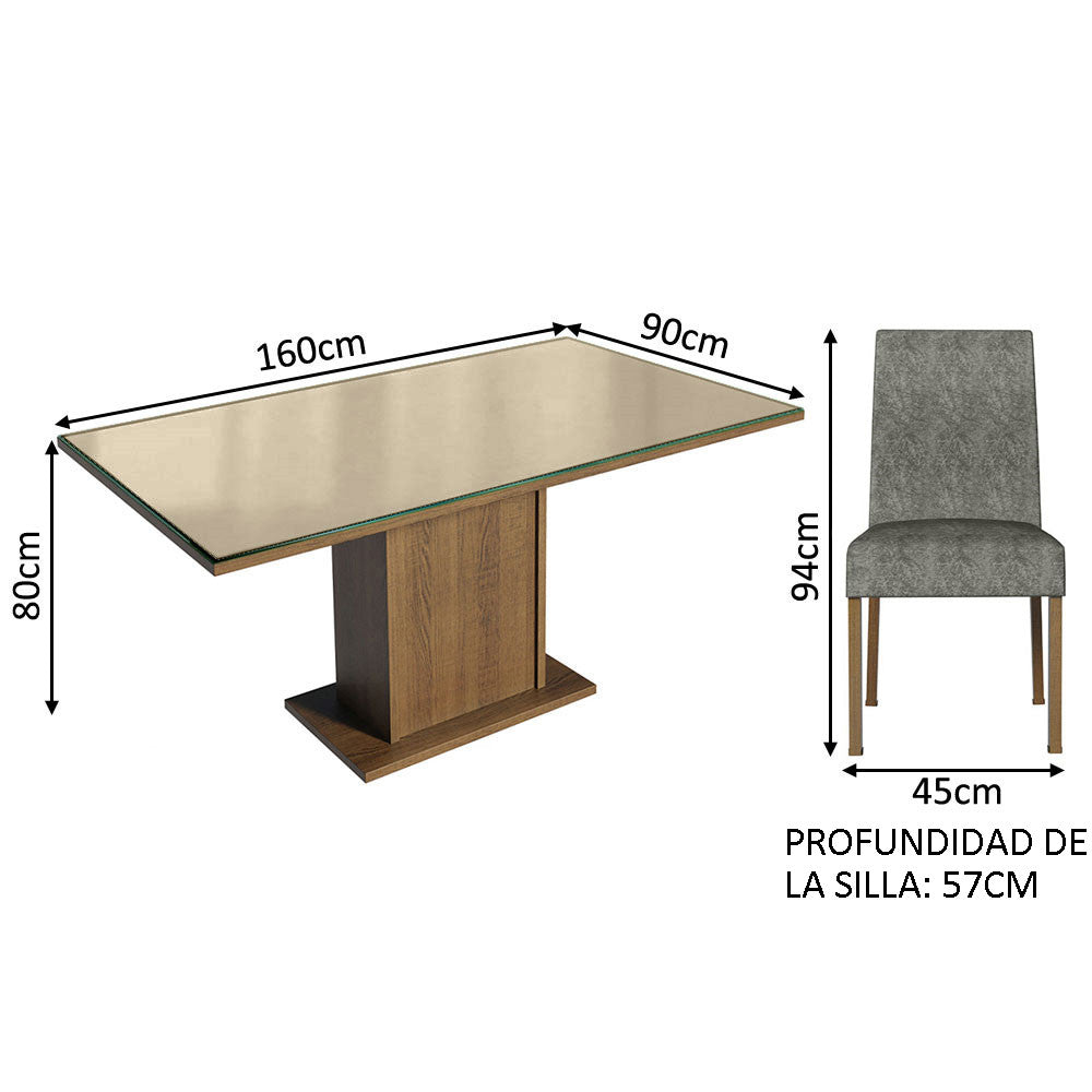 Juego de Comedor Alexis con 6 Sillas Marron/Crema/Gris