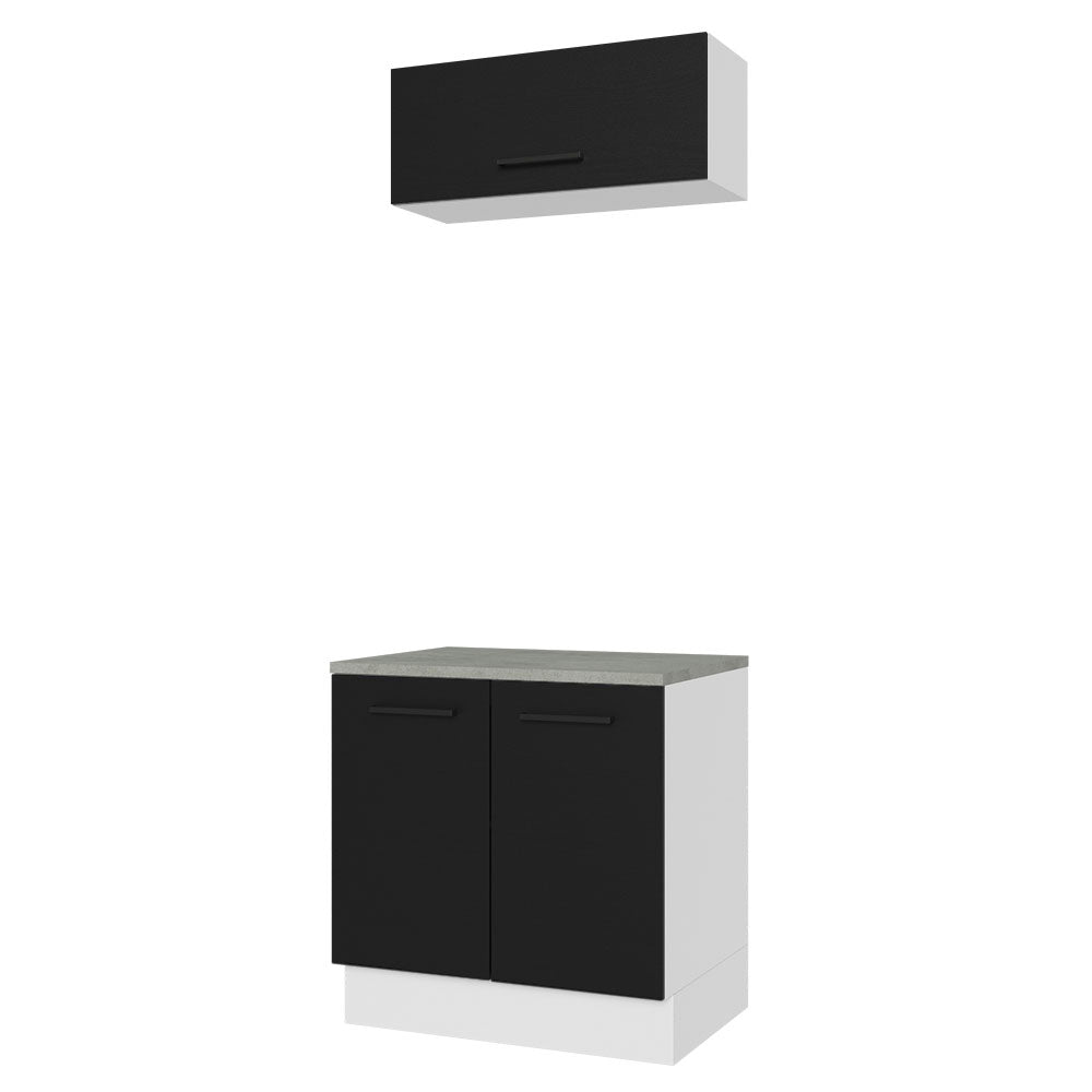 Kit con Bajo Mesada e Alacena Multiuso 80cm Blanco/Negro Agata Madesa