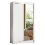 Kit Dormitorio Individual 2 Puertas Corredizas con 1 Espejo y Chifonier 6 Cajones Blanco Madesa