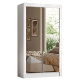 Kit Dormitorio Individual 2 Puertas Corredizas con 2 Espejos y Chifonier 6 Cajones Blanco Madesa