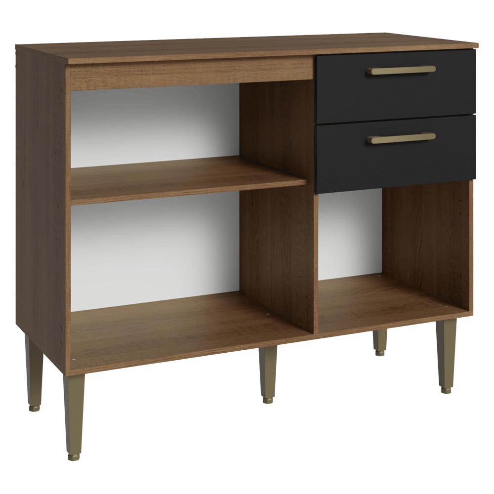 Bajo Mesada para Bacha 105 cm 3 Puertas 2 Cajones (Con Mesada) Marrón/Negro Lille Madesa