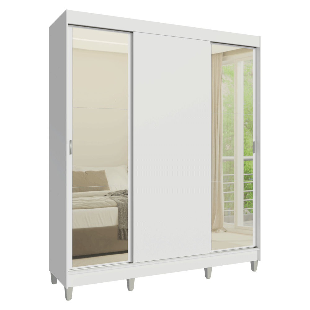 Placard Matrimonial con Patas 180 cm 3 Puertas con Espejos Reno Blanco