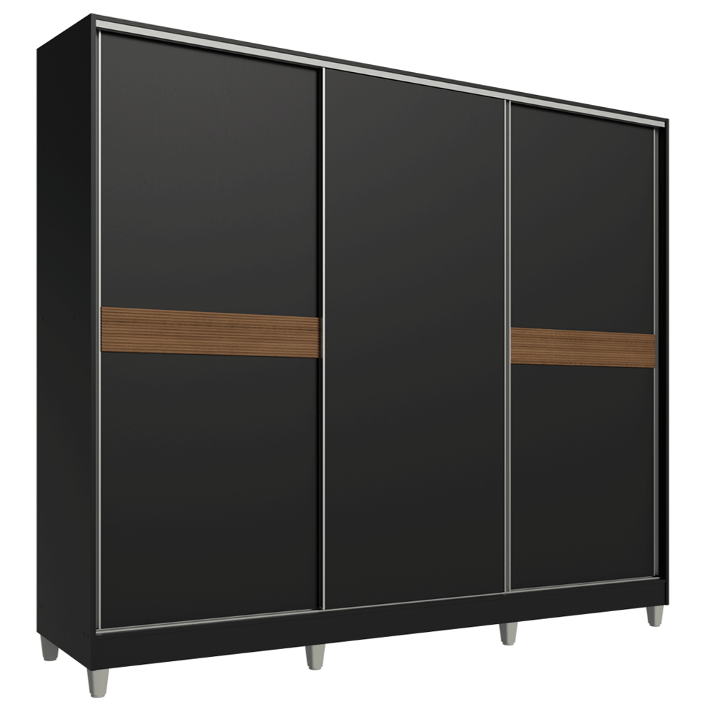 Placard Matrimonial Malta 231 cm 3 Puertas Corredizas 4 Cajones con Patas 100% MDF Negro Madesa