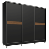 Placard Matrimonial Malta 231 cm 3 Puertas Corredizas 4 Cajones con Patas 100% MDF Negro Madesa