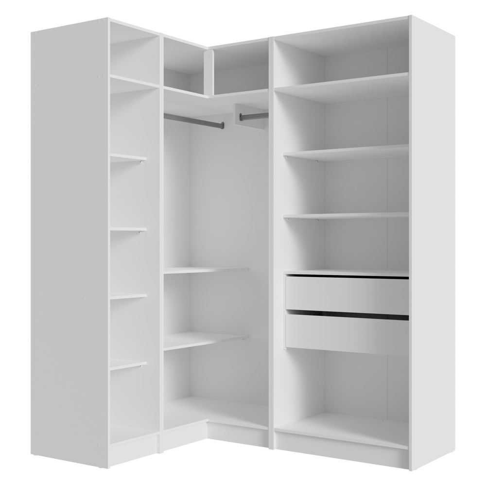 Placard de Esquina Matrimonial 310 cm 5 Puertas 2 Cajones Neo Blanco 01