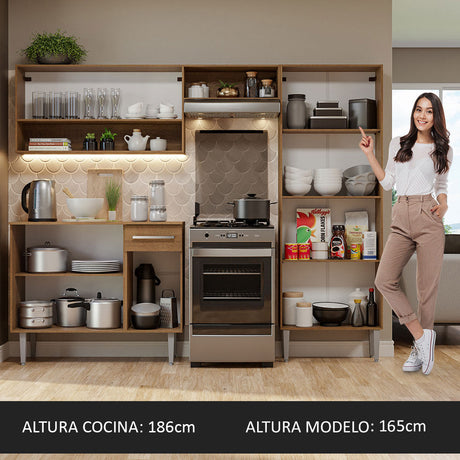 Cocina Integral 229cm Sin Mesón De Acero Marrón/Blanco Emilly Pop Madesa 02