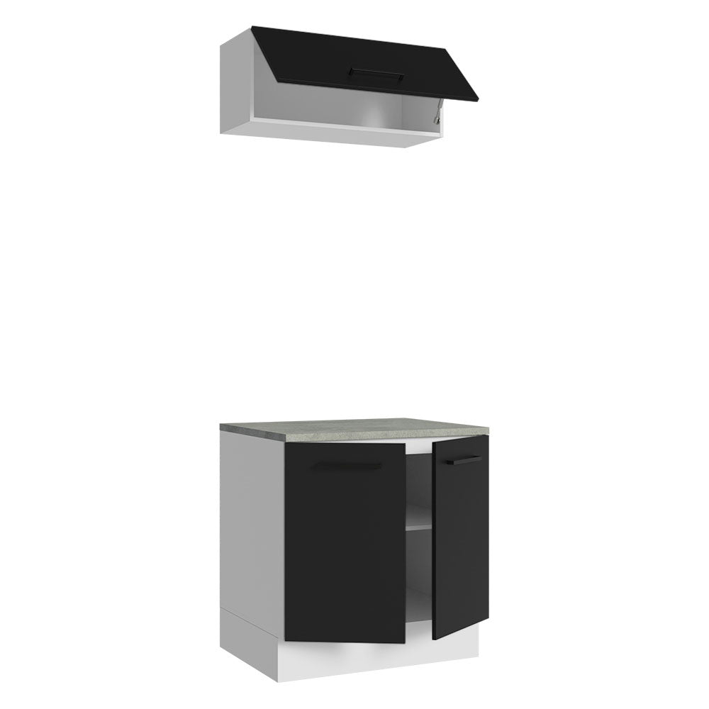 Kit con Bajo Mesada e Alacena Multiuso 80cm Blanco/Negro Agata Madesa