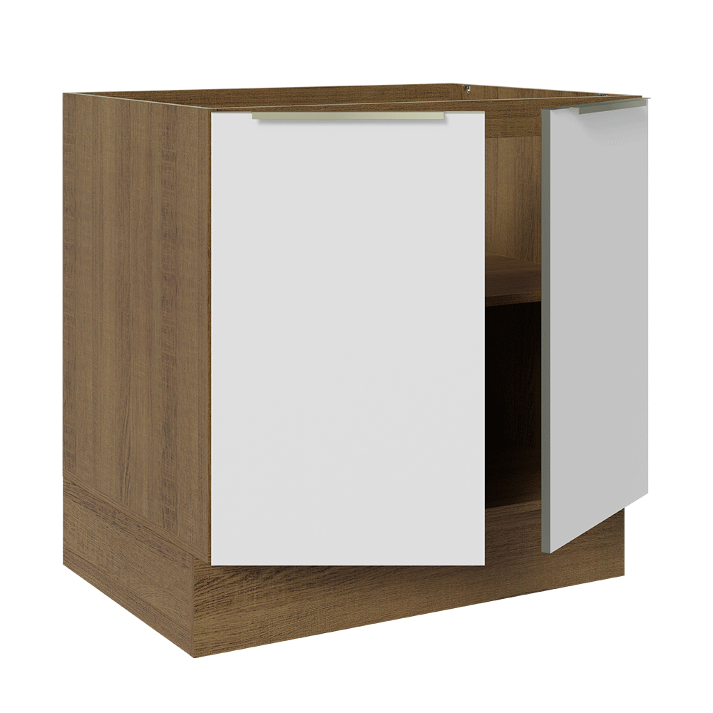 Bajo Mesada 80 x 60 cm 2 Puertas (Sin Mesada) Marrón/Blanco Aterciopelado Lux Madesa