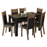 Conjunto Comedor Mesa Mesada de Vidro 6 Sillas Negro/Marrón Zoe Madesa