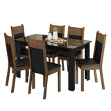 Conjunto Comedor Mesa Mesada de Vidro 6 Sillas Negro/Marrón Dora Madesa