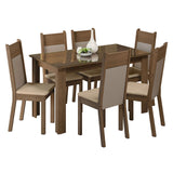 Conjunto Comedor Mesa Mesada de Vidro 6 Sillas Marrón/Crema/Bege Zoe Madesa