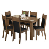 Conjunto Comedor Mesa Mesada de Vidro 6 Sillas Marrón/Negro Dora Madesa