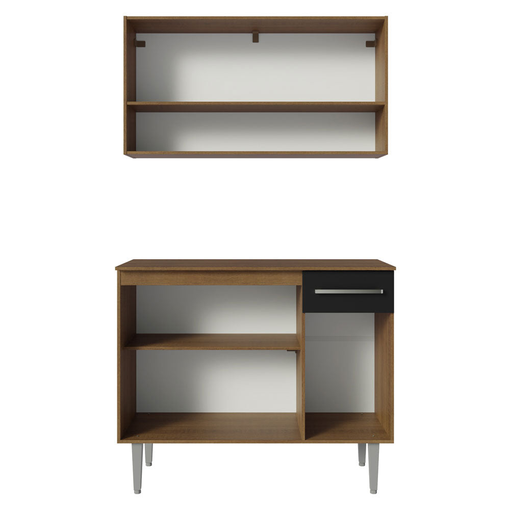 Cocina Compacta 105 cm 5 Puertas 1 Cajón Marrón/Negro Emilly Madesa