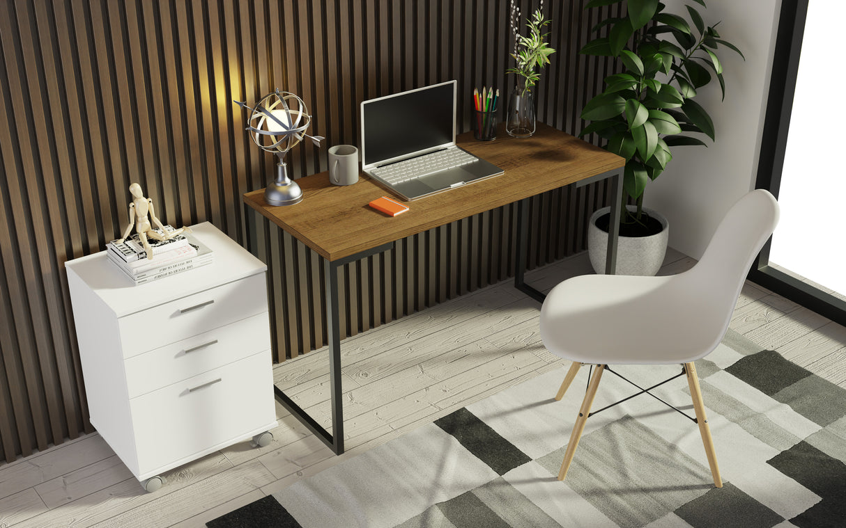 Combo Escritorio/Oficina con Mesa Industrial + Cajonera Marrón/Blanco Madesa
