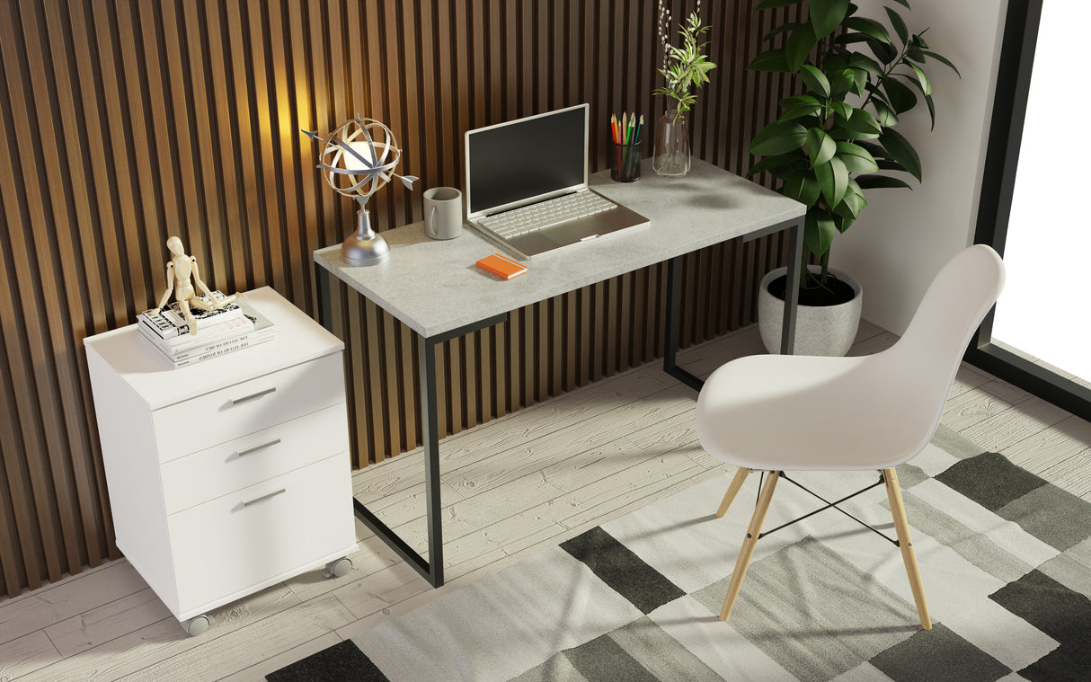 Combo Escritorio/Oficina con Mesa Industrial + Cajonera Blanco/Gris Madesa