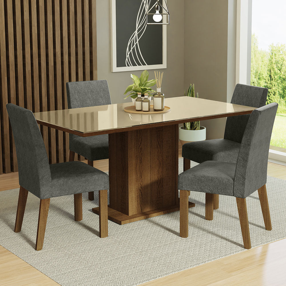 Juego de Comedor Avril con 4 Sillas Marron/Crema/Gris